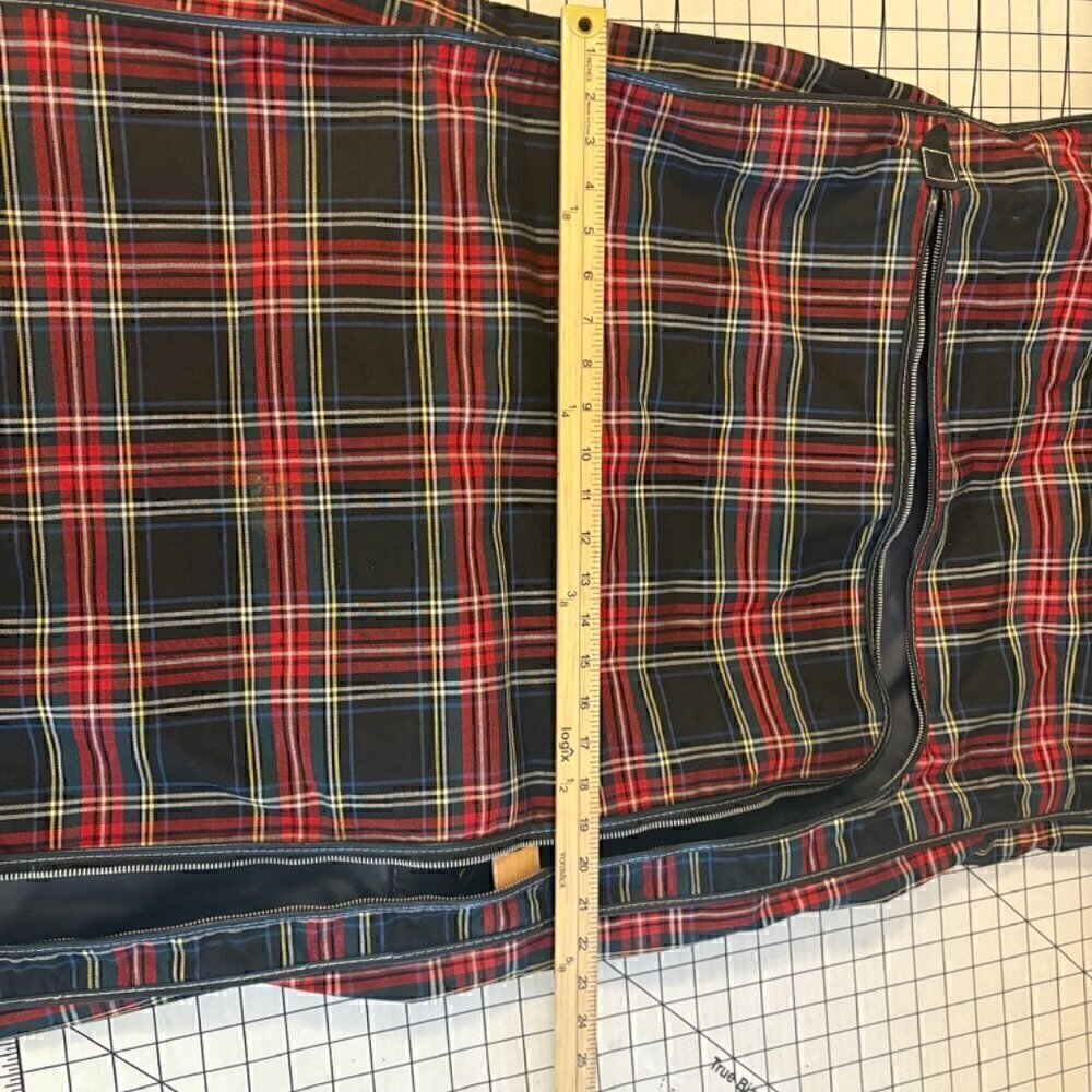 Vintage Tartan Plaid Hanging Suit Garment Bag - Leather Handle Original Hardware - Picture 11 of 12